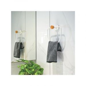 MSV Anneau Porte serviettes mural en Acier & Bambou iana Blanc mat