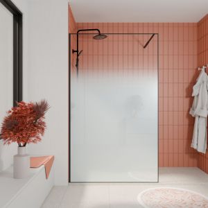Aurlane Paroi de douche 120x200cm - Verre degrade blanc effet brume - Encadrement noir mat - NEPHELIE