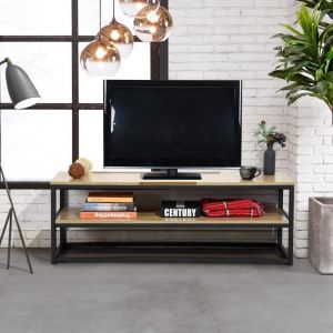 FACTO Meuble TV c ne Décor c ne et noir L 120 x P 40 x H 42 cm