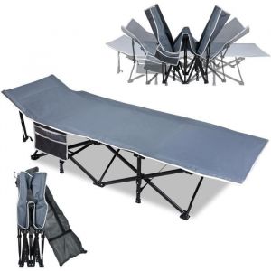 Chaise Longue De Camping Stable En Tissu Oxford,Lit De Camp Pliable Avec Sac De Transport Et Poche Lat&eacute;rale, Charge Maximale 250 Kg