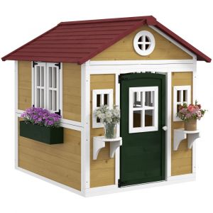 Outsunny Cabane jardin enfant avec porte et fenêtres polyester beige