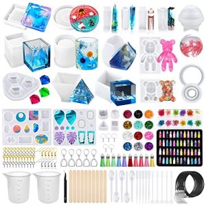 JOTOL Grandde Moulle Silicone,132pcs Kit Resine Epoxy DIY Complet,Carres,Ronds et Cylindrique pour Bijoux Stylo Support Pot de Fleurs