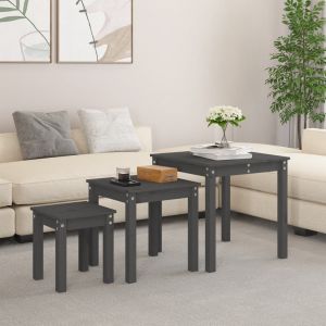 Image de VidaXL Tables gigognes 3 pcs Gris Bois de pin massif