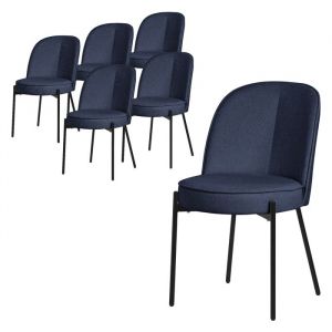 ML-Design Lot de 6 Chaises de Salle &agrave; Manger, Bleu fonc&eacute; en Polyester avec Pieds M&eacute;talliques, Dossier Confortable Arrondi, Assise Rembourr&eacute;e, Si&egrave;ges