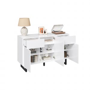 Commode avec &Eacute;clairage LED,120 cm,Avec 2 Tiroirs & 3 Portes, Pieds M&eacute;talliques pour Salle &agrave; Manger/Cuisine