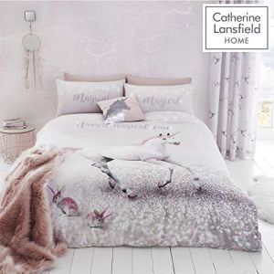 Catherine Lansfield Enchanted Unicorn Facile d'entretien Housse de Couette Rose, Rose, Parure de lit - 2 Personnes