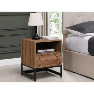 Table de c vet 1 tiroir et 1 nic MDF et acier Coloris : Naturel et noir CARATANA