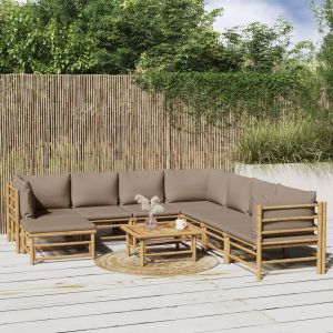 Image de VidaXL Salon de jardin 9 pcs avec coussins taupe bambou Brun