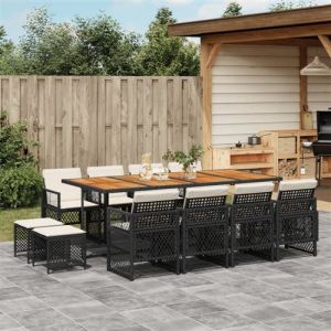 VidaXL Ensemble à manger de jardin 13 pcs coussins noir résine tressée, ensemble à manger d'extérieur, meuble à manger de jardin, table et chaises de jardin