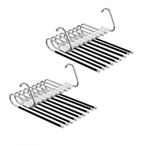 Relaxdays Cintre Multiple pour Pantalons, Lot de 2, Porte-Pantalons 9 Bras, antid&eacute;rapant, m&eacute;tal, Argent/Noir