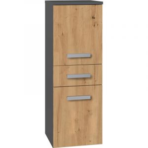 NINA - Meuble salle de bain 2 portes + 1 tiroir - 30x30x85cm - Colonne basse rangement SDB - Gris&Aspect bois