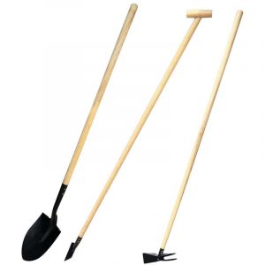 Monmobilierdesign Ogrod Lot d'outils de jardinage Pelle bêche + binette + serfouette panne et fourche