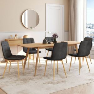 Idmarket Lot de 6 chaises MILA en velours gris foncé pied effet bois pour salle à manger