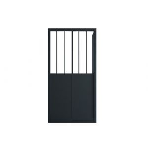 Paroi de douc avec porte coulissante noir mat style industriel 100 x 80 x 195 cm URBANIK