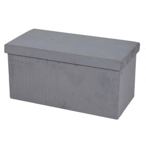 Urban living Banc de rangement pliable en velours côtelé "Kube" - Gris clair - L 76 x P 37,5 x H 37,5 c