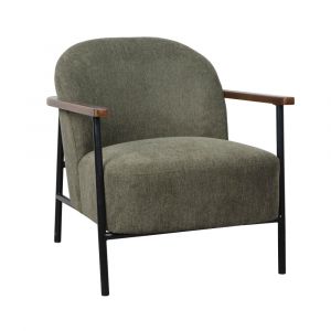 Oviala Fauteuil relax en acier, bois et tissu vert foncé