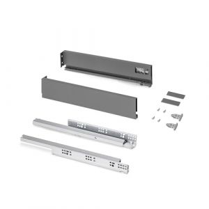 Emuca Tiroir extérieur Protone 30kg, coulisses à sortie totale et fermeture amortie, hauteur 93mm, profondeur 450mm, Acier, Gris anthracite