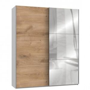 Inside75 Armoire coulissante LISBETH 1 porte chêne 1 miroir 200 x 236 cm HT - bi color