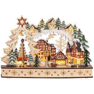 Homcom Village de Noël lumineux animé en bois - 20 LED - dim. 45L x 12l x 30H cm