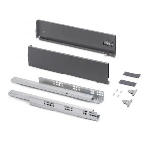 Emuca Tiroir extérieur Vertex avec réglages 3D hauteur 131mm, 40kg, épaisseur de panneau de 18mm, profondeur 400mm, Acier, Gris antracite