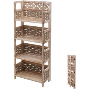 Décoshop26 Etagère sur pied pliable 4 niveaux de rangement hauteur 110 cm polyrotin et mdf tresse marron 040006784