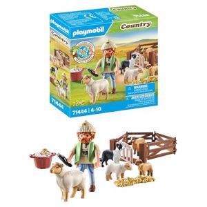 Playmobil 71444 Berger avec Moutons - Country - avec 5 Animaux et 1 Personnage - Jouet fabriqué avec Plus de 80% de matériaux recyclés ou biosourcés en Moyenne. Dès 4 Ans