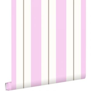 Estahome - papier peint &agrave; rayures rose et marron