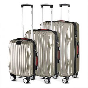 Monzana Set de 3 valises rigides Ikarus M/L/XL Champagne - Port USB - Vacances Voyage