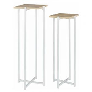 The home deco factory Ensemble de 2 sellettes en métal et bois Loka blanc Blanc