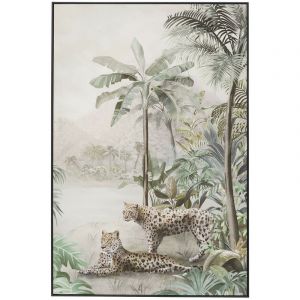 Atmosphera Tableau Toile murale imprimée et encadrée Jungle 60 x 90 cm Multicolore