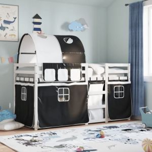 VidaXL Lit Superpos&eacute; Avec Rideaux Blanc/Noir 80x200 Cm Bois Pin Massif