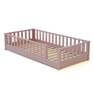 Jurababy Lit au sol enfant en bois SONHO - 90x190 Rose - 90x190