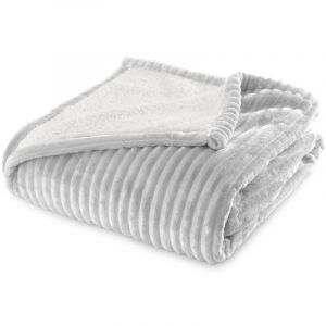 Plaid Sherpa 130x170 cm Gris perle - Doublé imitation mouton retourné - Tout doux et bien chaud