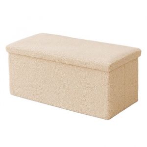 Relaxdays Banc pliable avec rangement, tissu peluche, rembourré, couloir, chambre, H x L x P : 38 x 76 x 38 cm, beige