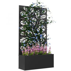 Outsunny Jardini&egrave;re avec treillis - pour plantes grimpantes, l&eacute;gumes - en m&eacute;tal - int&eacute;rieur et ext&eacute;rieur - 61 x 23 x 113 cm - noir