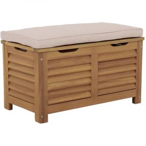 Coffre de jardin / Banc bois d'acacia 63L avec v&eacute;rins - Zafra Naturel / Beige