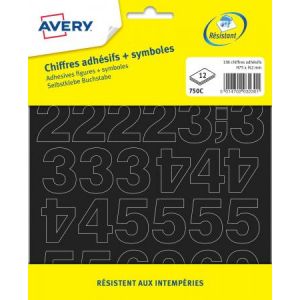 Avery-Zweckform 750C - 138 chiffres et symboles adhésifs, haut. 75 mm (12 feuilles / cdt)