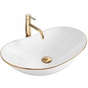 Image de Réa LAVABO ROYAL GOLD EDGE VASQUE A POSER CERAMIQUE MODERNE 61CM x 35CM