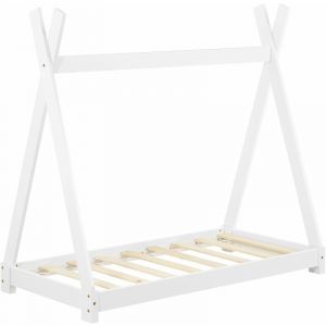 Image de Décoshop26 Lit tipi pour enfant avec sommier à lattes bois de pin blanc 70 x 140 cm - blante