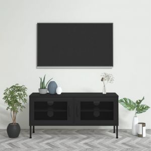 VidaXL Meuble TV Noir 105x35x50 cm Acier - Noir