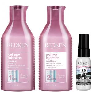 Redken Volume Injection Shampoo and Conditioner with One United Multi-Benefit Spray Bundle