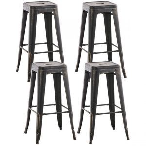 Décoshop26 Lot de 4 tabourets de bar style industriel avec repose-pieds vintage en métal noir vieilli 10_0000585