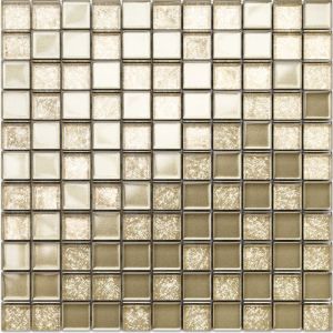 Ilcom - Mosaïque de verre sur maille pour salle de bain ou cuisine 30cm x 30cm - Golden sunshine