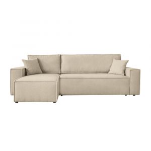 Loungitude Canapé d'angle convertible 4 places en tissu bouclette - Beige