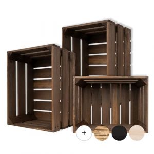 Creative Deco Lot de 3 Caisse en Bois Wengé 40 x 30 x 23 cm Caisse Rangement Bois Caisse en Bois Rangement Vintage