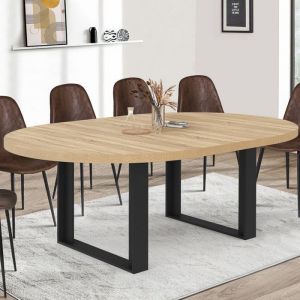 Idmarket Table &agrave; manger extensible ronde PHOENIX 6-10 personnes bois et noir 140-200 cm