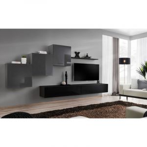 Meuble TV Mural Design " X" 330cm Gris & Noir Prix