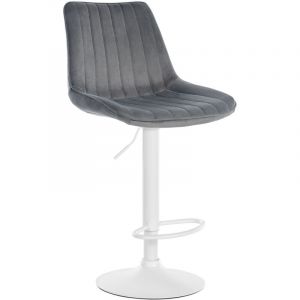 CLP Tabouret de bar Toni en Velours Pied trompette en Métal gris foncé Blanc