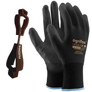 FUZZIO 24 paires de gants de travail Ogrifox enduits et porte-gant avec clip pour gants