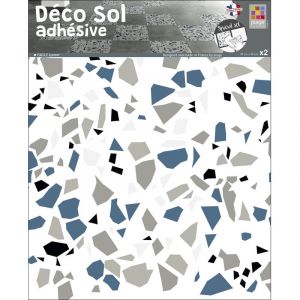 Image de Plage Adhésif homestaging carrelage pour sol, Terrazzo, x2, 30 cm x 30 cm - Bleu